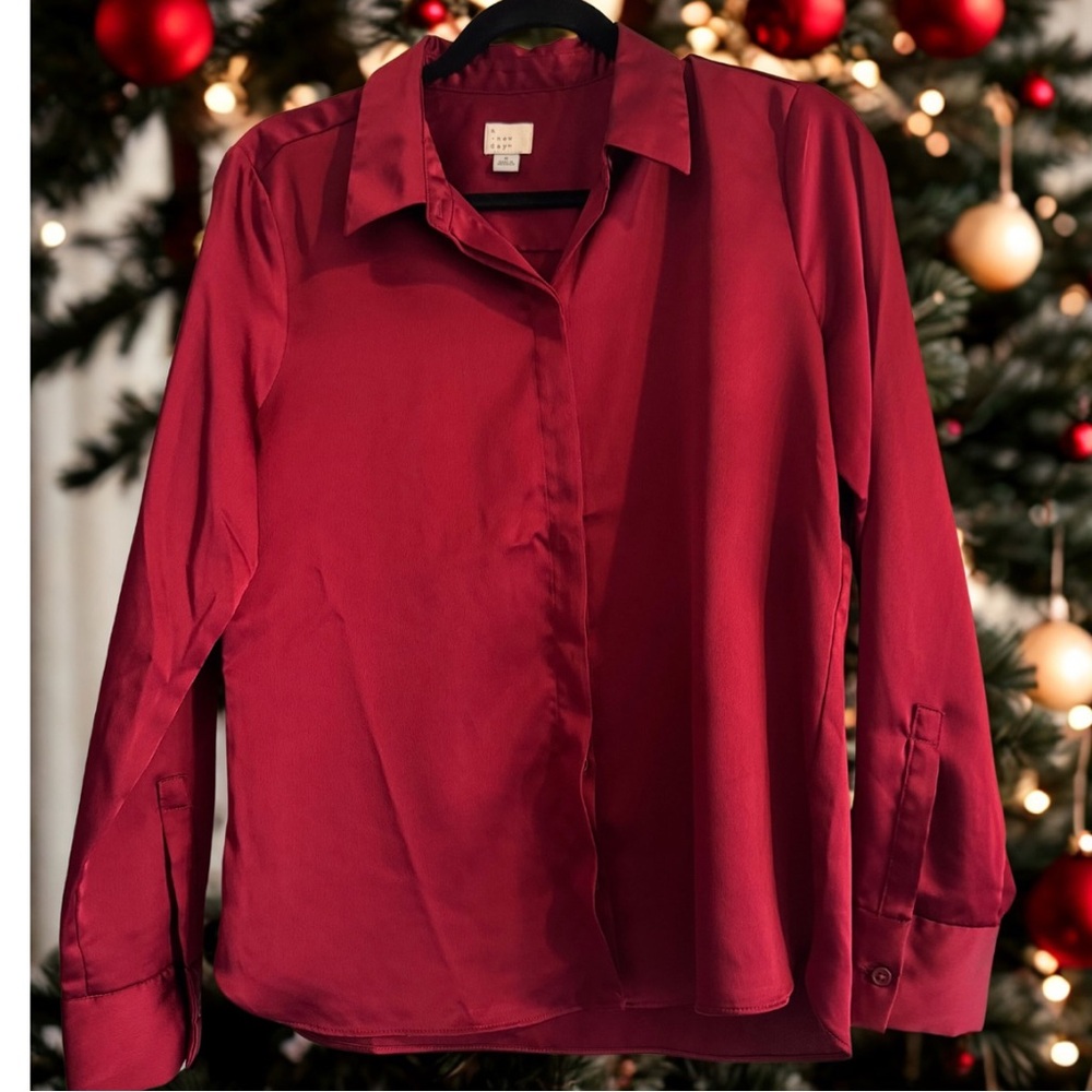 a new day Rich Red Button Down Blouse